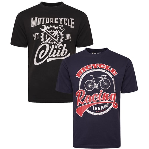KAM Twin Pack Motorcycle/Cycle T-Shirt Black/Navy